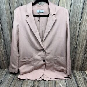 MNG Women's Pink Linen Blend Single Button Blazer Size Medium